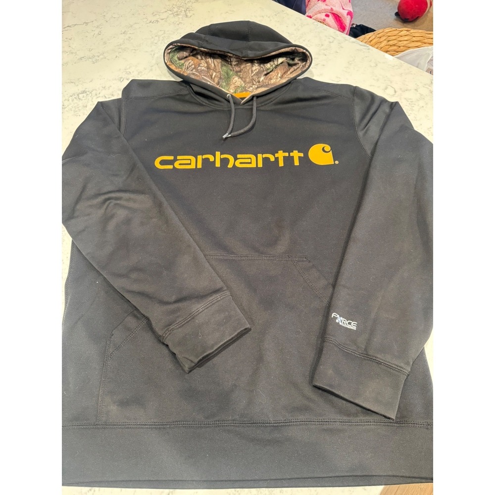 Carhartt Force Hoodie Mens Medium Black Camo Lined Relaxed Fit Sweatshirt 102314 - Picture 2 of 9